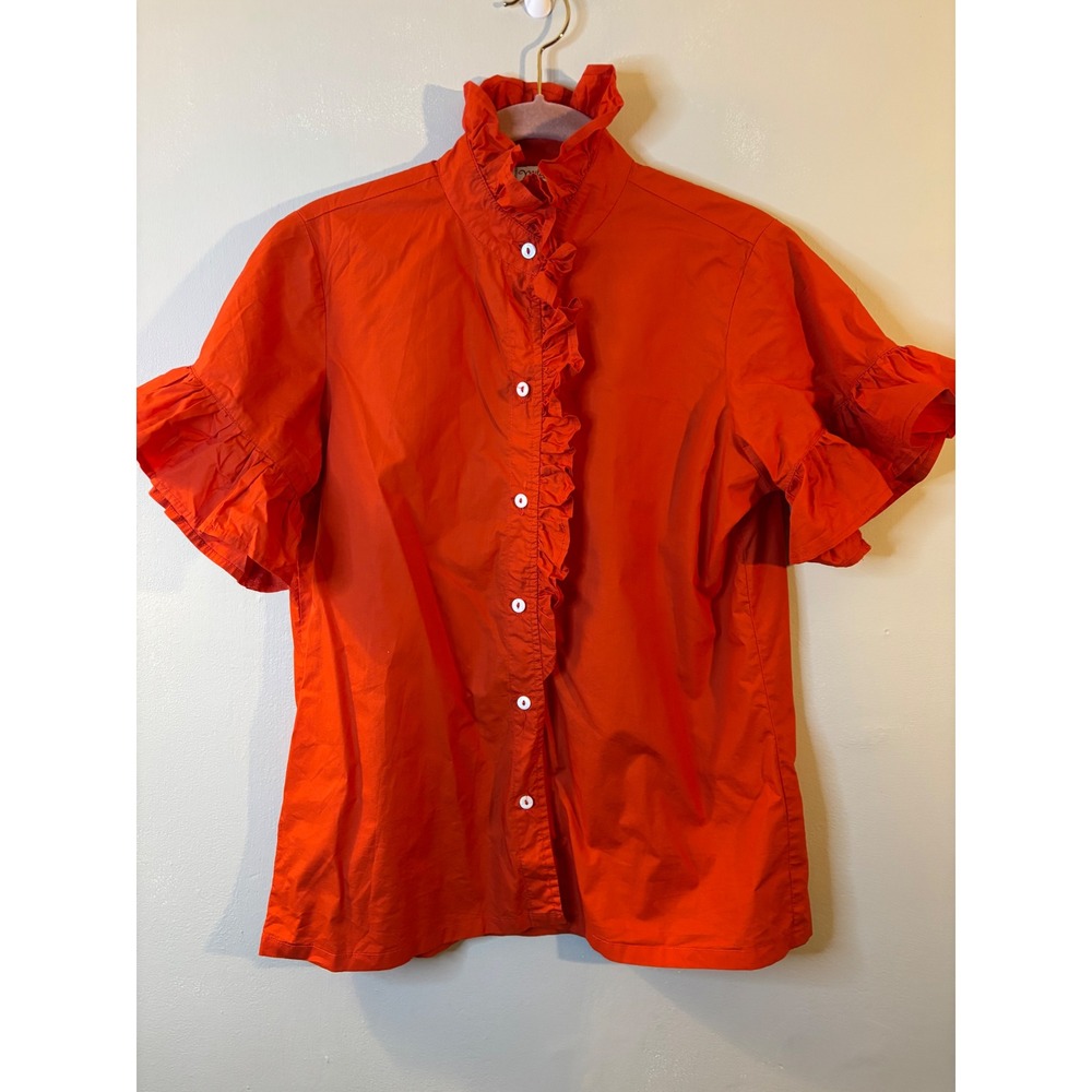 Mille Resort Tomato Red Short Sleeve Ruffle Front Blouse S